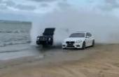 奔驰AMG冲浪而行，为宝马5系洗车，只是用的是海水！(8.3分汽车片)